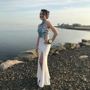 White and blue prom dress